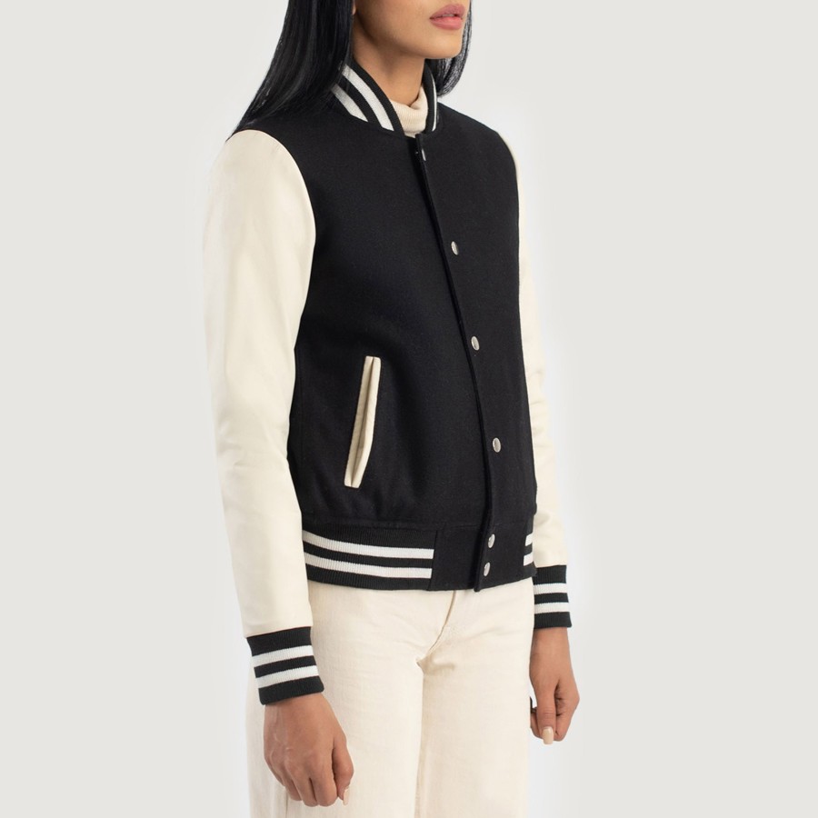 Women TheJacketMaker | Savant Black & White Hybrid Varsity Jacket