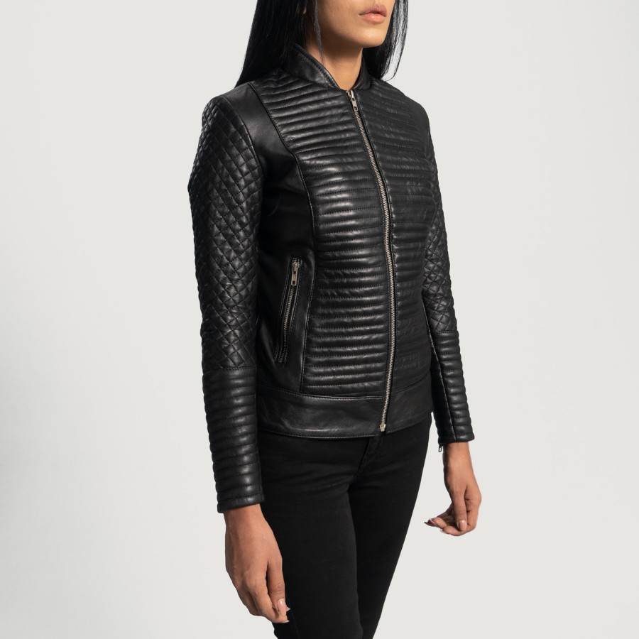 Women TheJacketMaker | Cityscape Black Leather Biker Jacket