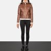 Women TheJacketMaker | Fiona Brown Hooded Shearling Leather Jacket