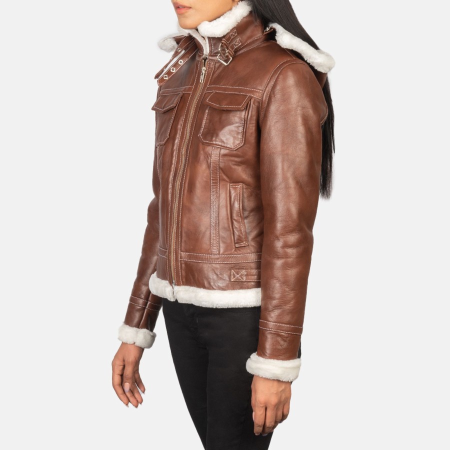 Women TheJacketMaker | Fiona Brown Hooded Shearling Leather Jacket