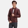 Men TheJacketMaker | Burgunn Dee Maroon Leather Biker Jacket