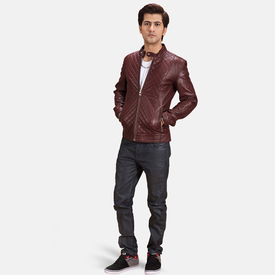 Men TheJacketMaker | Burgunn Dee Maroon Leather Biker Jacket