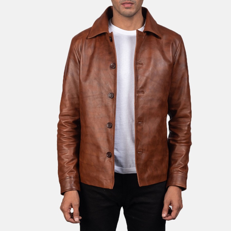 Men TheJacketMaker | Waffle Brown Leather Jacket