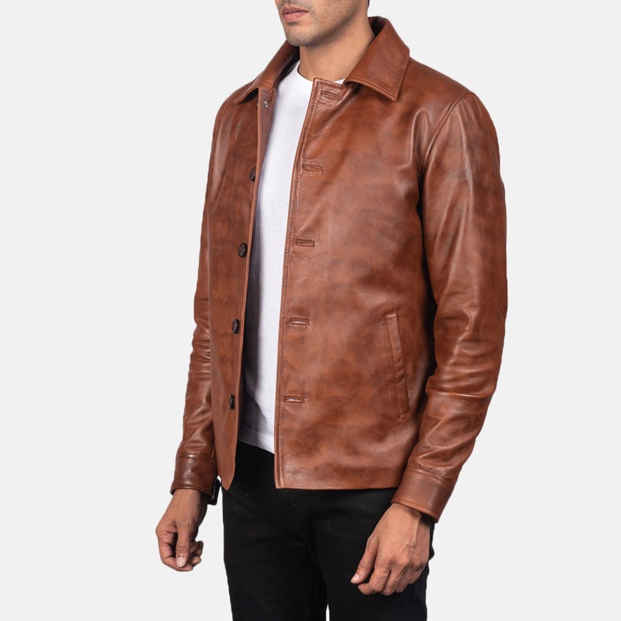 Men TheJacketMaker | Waffle Brown Leather Jacket