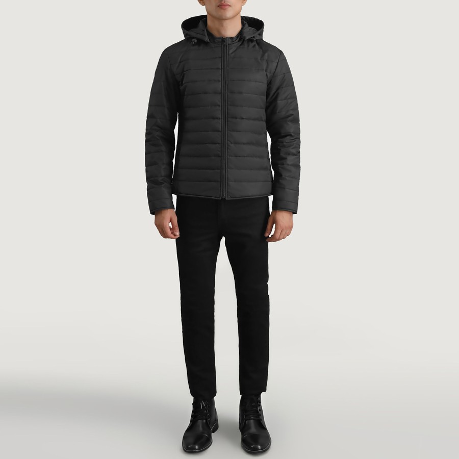 Men TheJacketMaker | Tyler Black Hooded Puffer Jacket