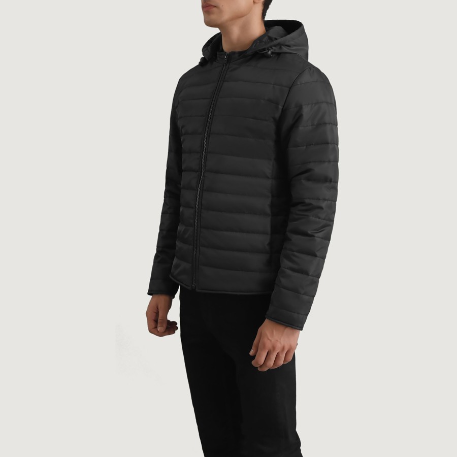 Men TheJacketMaker | Tyler Black Hooded Puffer Jacket