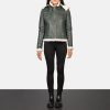 Women TheJacketMaker | Fiona Green Hooded Shearling Leather Jacket