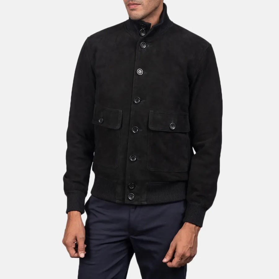 Men TheJacketMaker | Eaton Black Suede Bomber Jacket