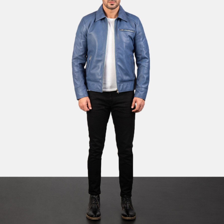 Men TheJacketMaker | Lavendard Blue Leather Biker Jacket