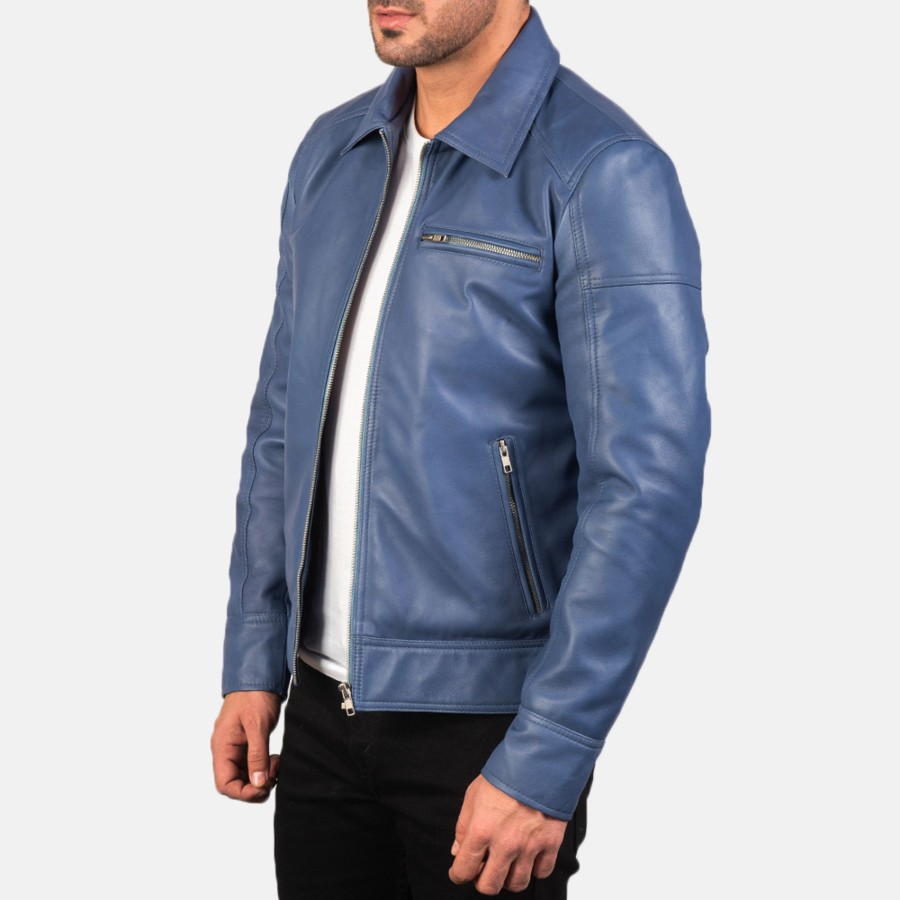 Men TheJacketMaker | Lavendard Blue Leather Biker Jacket