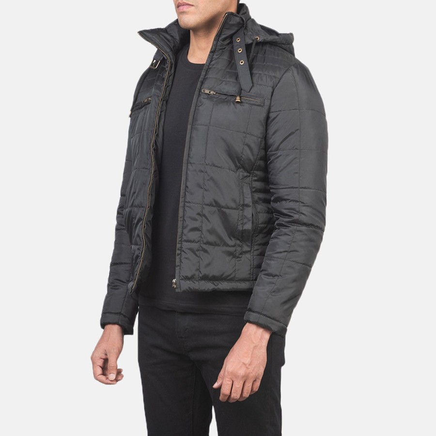 Men TheJacketMaker | Alps Quilted Black Hooded Windbreaker Jacket