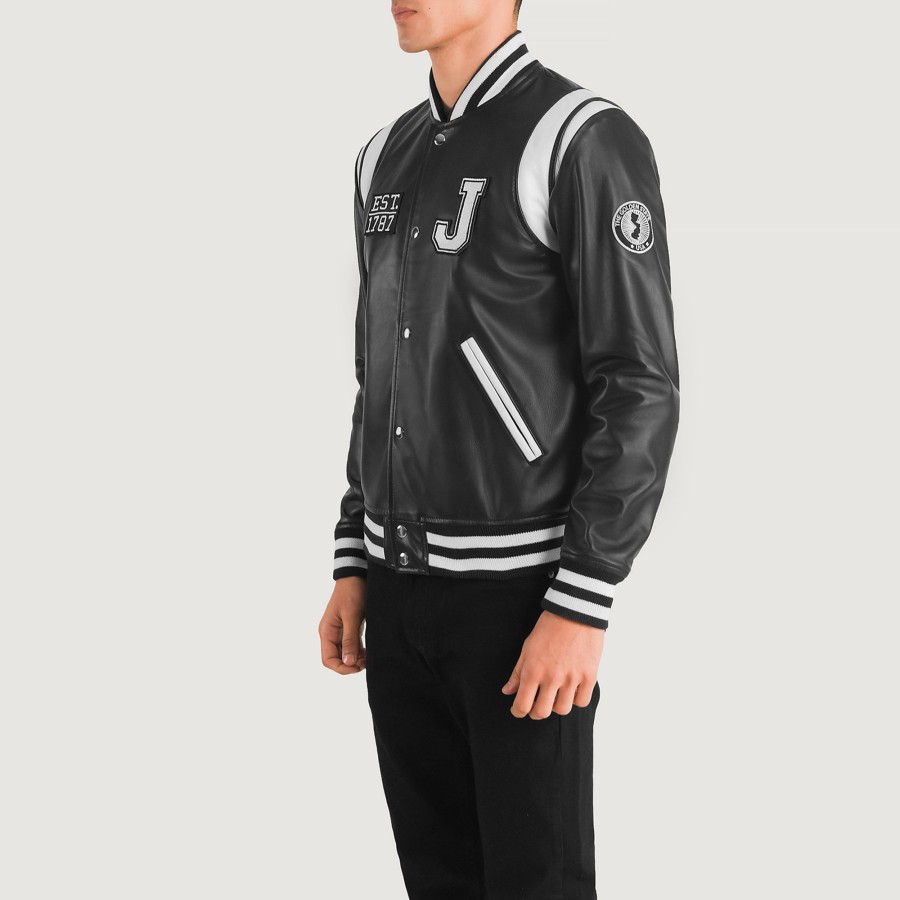 Men TheJacketMaker | Liberte New Jersey Black Leather Varsity Jacket