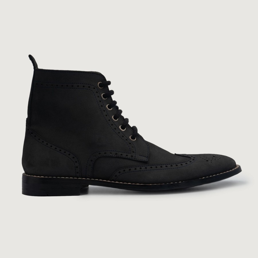 Men TheJacketMaker Leather Boots | Duster Brogues Derby Black Nubuck Leather Boots