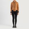 Women TheJacketMaker | Rebella Brown Hooded Leather Bomber Jacket