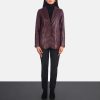 Women TheJacketMaker | Norma Maroon Leather Blazer