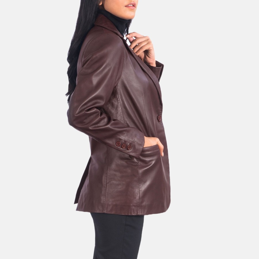 Women TheJacketMaker | Norma Maroon Leather Blazer