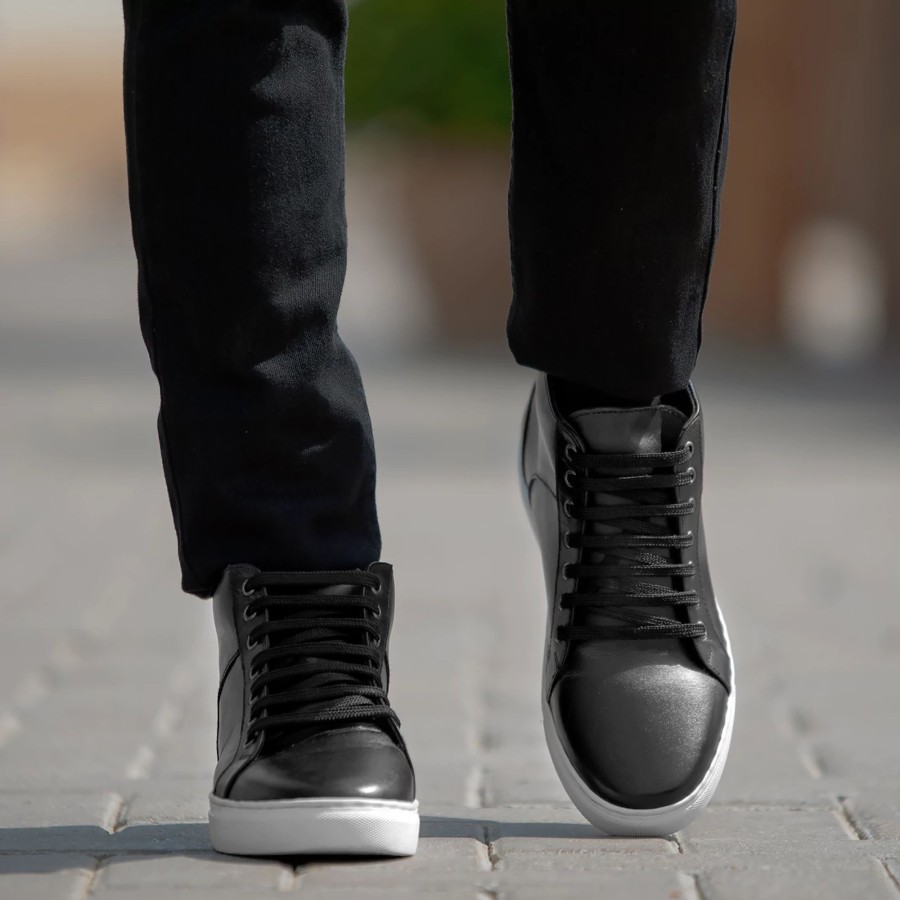 Men TheJacketMaker Leather Sneakers | Marty High Top Black Leather Sneakers