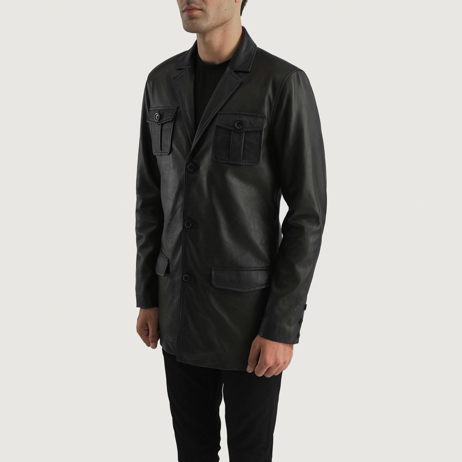 Men TheJacketMaker | Ray Cutler Black Leather Blazer