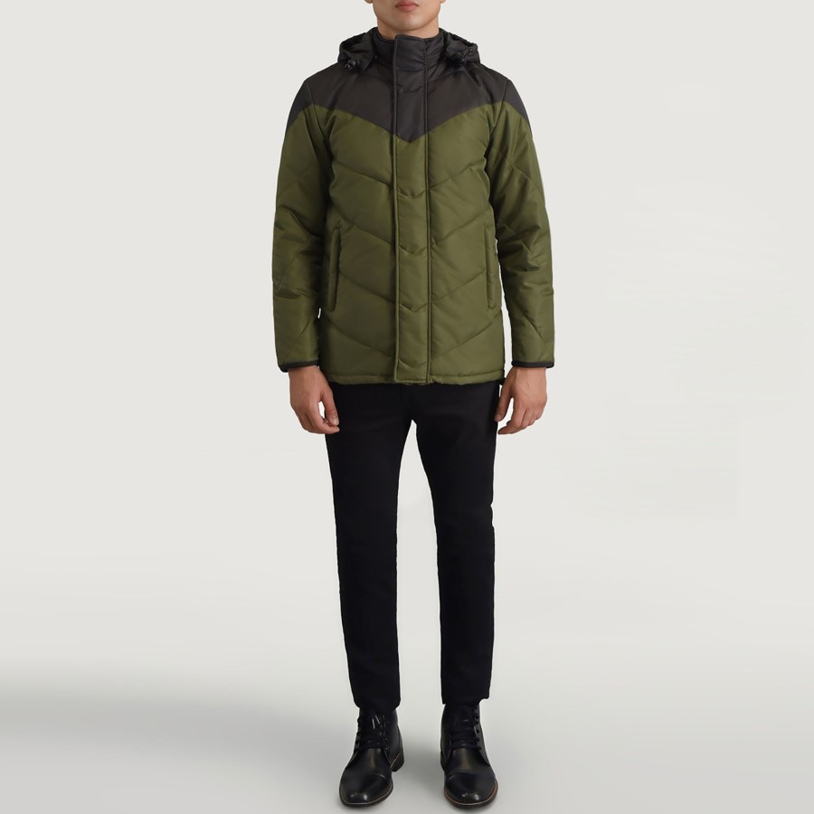 Men TheJacketMaker | Luka Black & Green Hooded Puffer Jacket