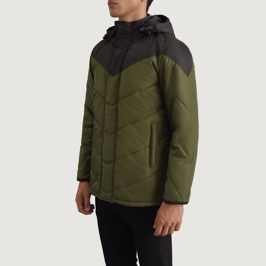 Men TheJacketMaker | Luka Black & Green Hooded Puffer Jacket