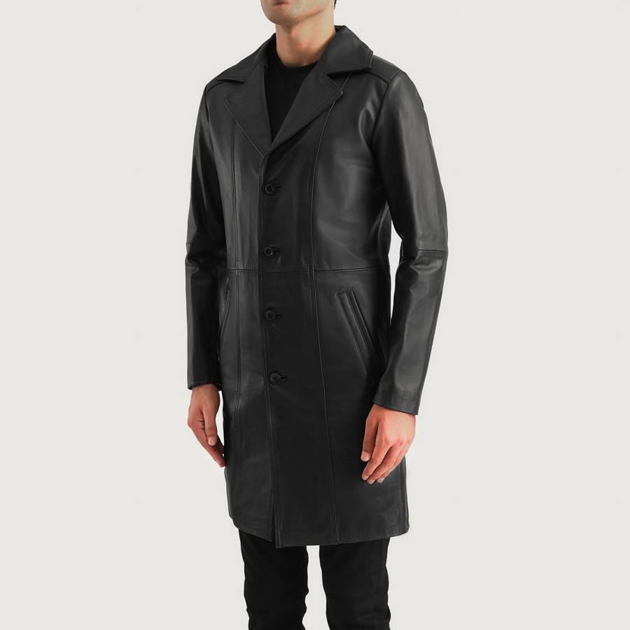 Men TheJacketMaker Gifts For Him | Don Long Black Leather Coat