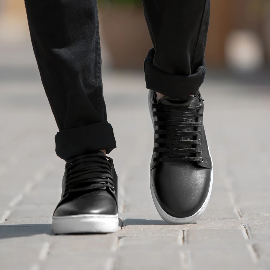 Men TheJacketMaker Leather Sneakers | Murphy Low Top Black Leather Sneakers