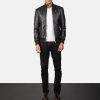 Men TheJacketMaker | Moda Black Leather Bomber Jacket