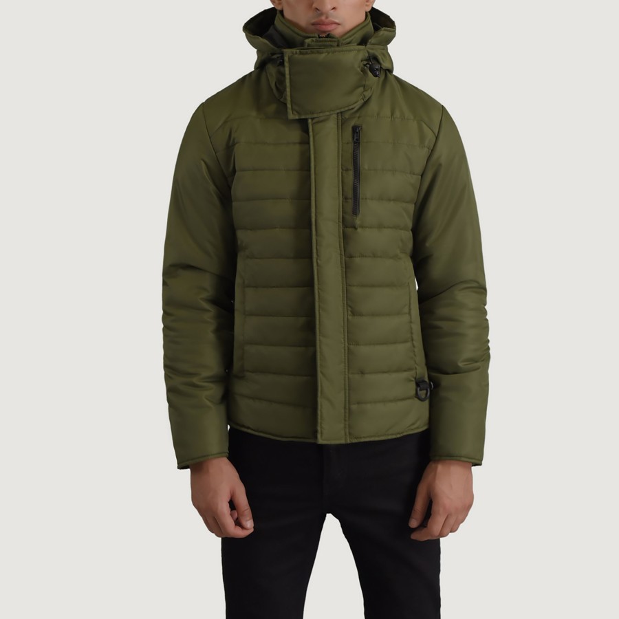 Men TheJacketMaker | Malcolm Green Hooded Puffer Jacket