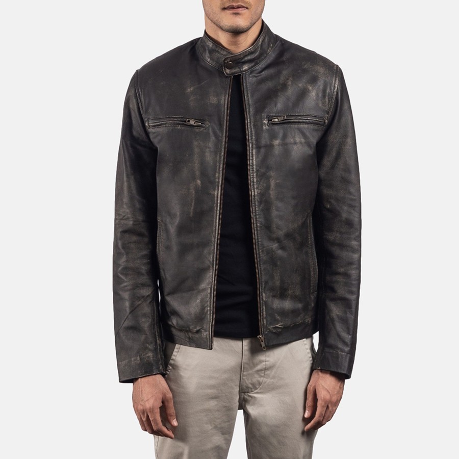 Men TheJacketMaker | Rustic Brown Leather Biker Jacket