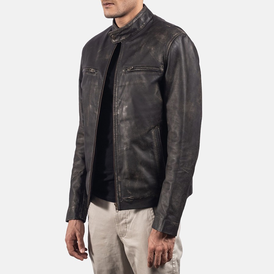 Men TheJacketMaker | Rustic Brown Leather Biker Jacket