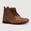 Men TheJacketMaker Leather Boots | Duster Brogues Derby Brown Nubuck Leather Boots