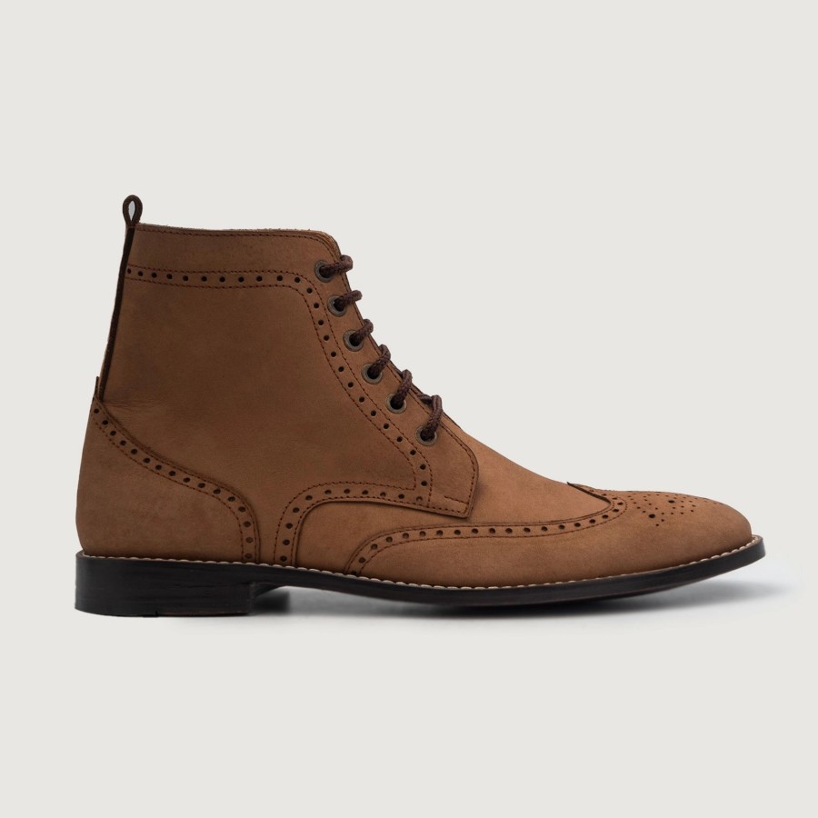 Men TheJacketMaker Leather Boots | Duster Brogues Derby Brown Nubuck Leather Boots