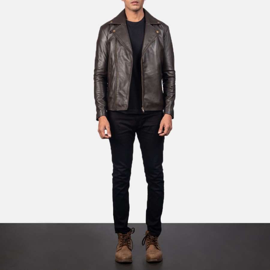 Men TheJacketMaker | Noah Brown Leather Biker Jacket