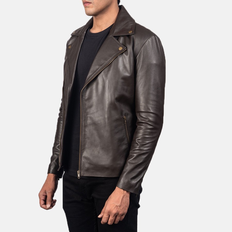 Men TheJacketMaker | Noah Brown Leather Biker Jacket