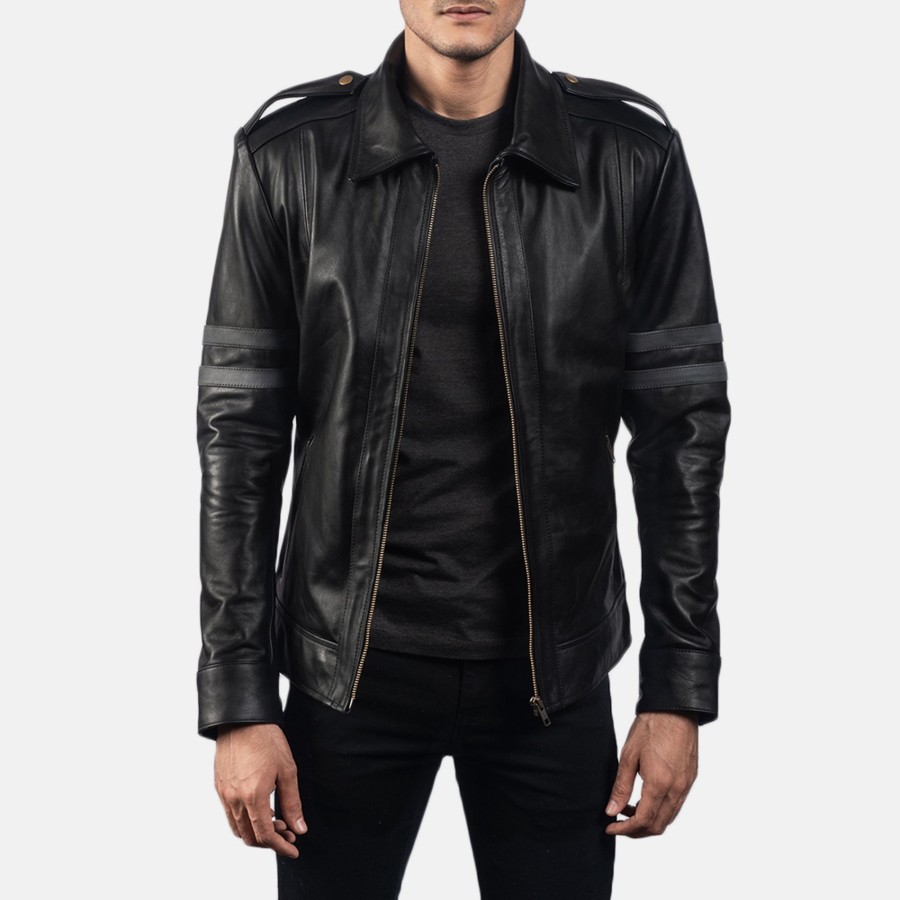 Men TheJacketMaker | Armstrong Black Leather Biker Jacket