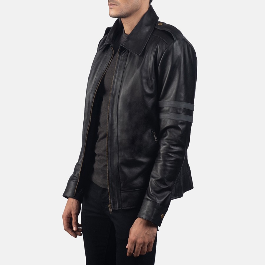 Men TheJacketMaker | Armstrong Black Leather Biker Jacket