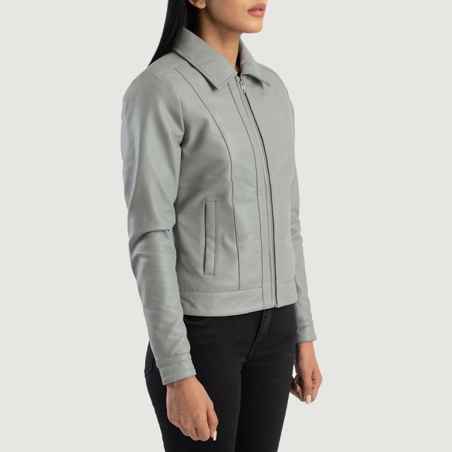 Women TheJacketMaker | Vixen Grey Classic Collar Leather Jacket