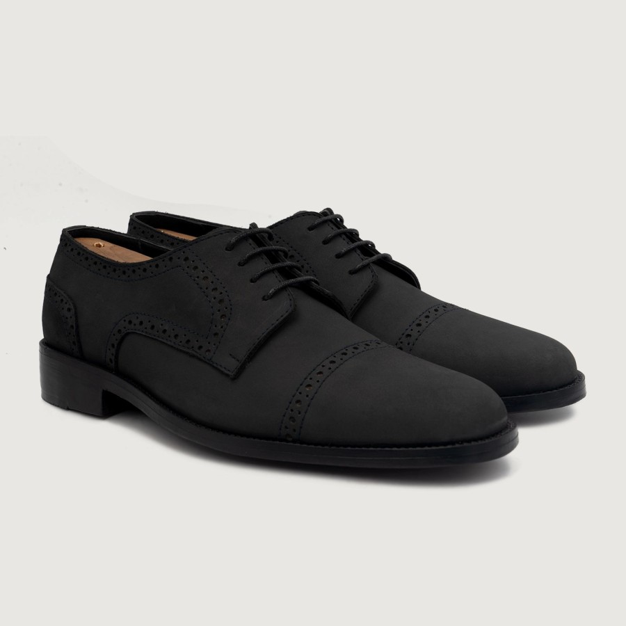 Men TheJacketMaker Dress Shoes | Dirk Brogues Derby Black Nubuck Leather Shoes