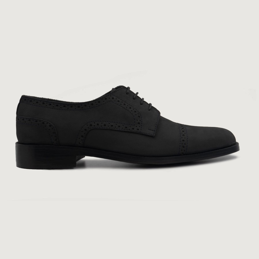 Men TheJacketMaker Dress Shoes | Dirk Brogues Derby Black Nubuck Leather Shoes