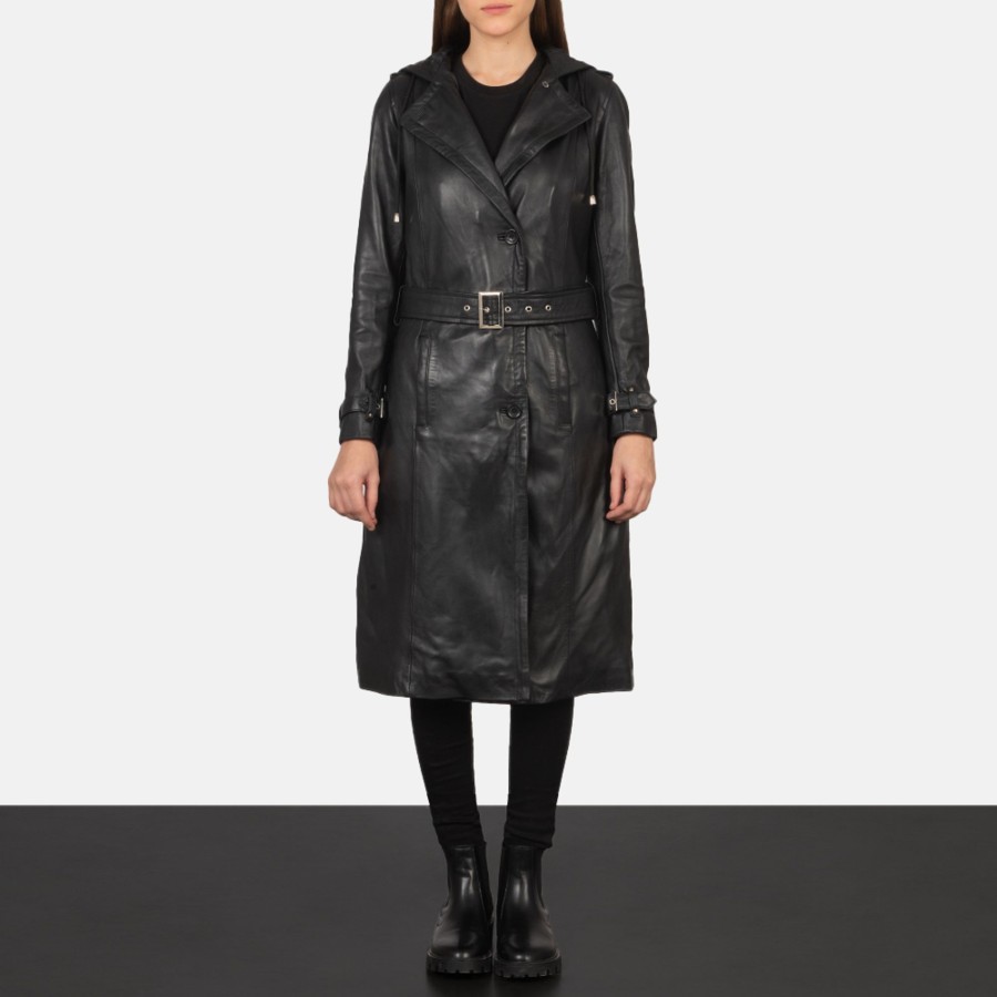 Women TheJacketMaker | Fixon Hooded Black Trench Coat