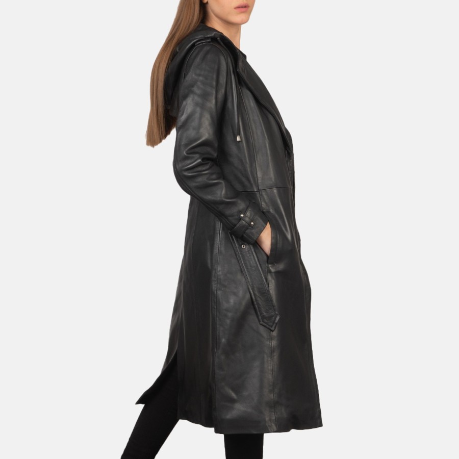 Women TheJacketMaker | Fixon Hooded Black Trench Coat