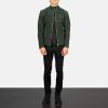 Men TheJacketMaker | Fernando Quilted Green Suede Biker Jacket