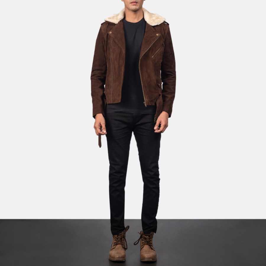 Men TheJacketMaker | Furton Mocha Suede Biker Jacket