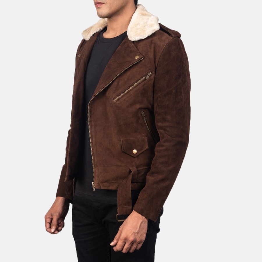 Men TheJacketMaker | Furton Mocha Suede Biker Jacket