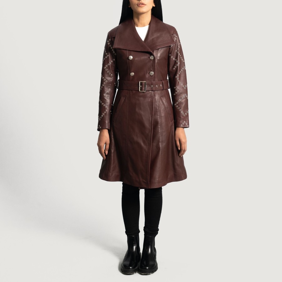 Women TheJacketMaker | Missoni Maroon Leather Trench Coat