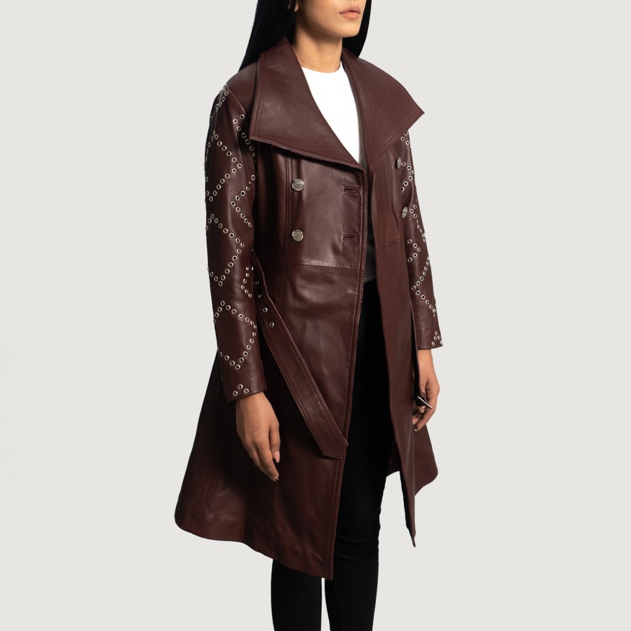 Women TheJacketMaker | Missoni Maroon Leather Trench Coat