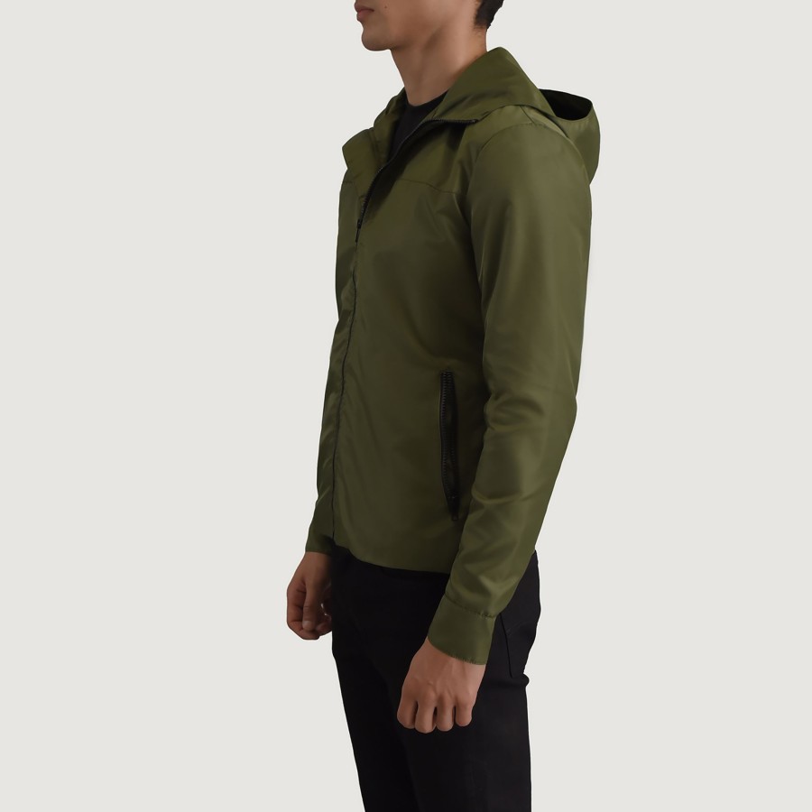 Men TheJacketMaker | Wesley Green Hooded Windbreaker Jacket