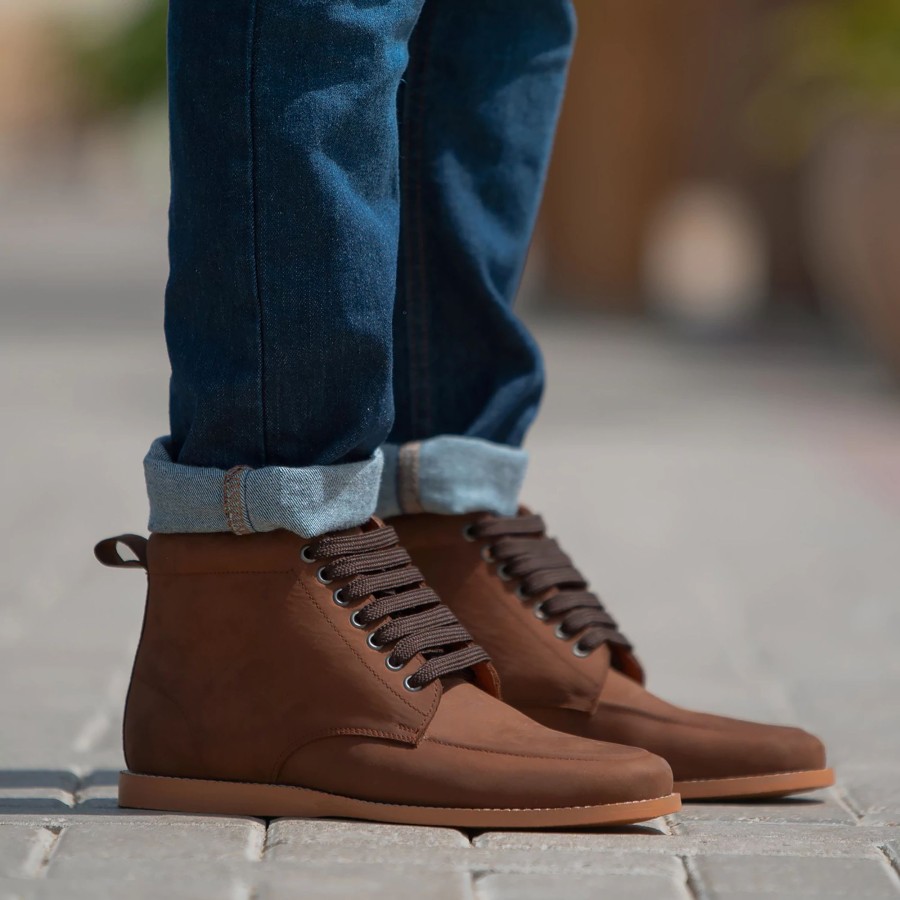 Men TheJacketMaker Leather Boots | Bearman Moc Toe Pull-Up Brown Leather Boots