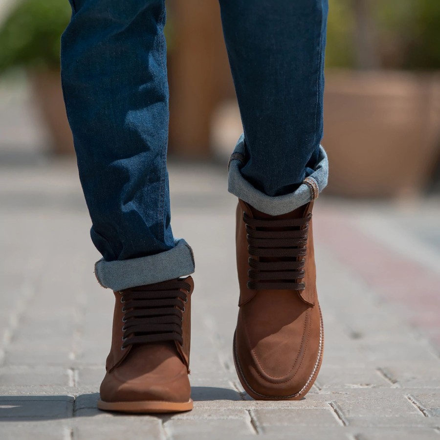 Men TheJacketMaker Leather Boots | Bearman Moc Toe Pull-Up Brown Leather Boots