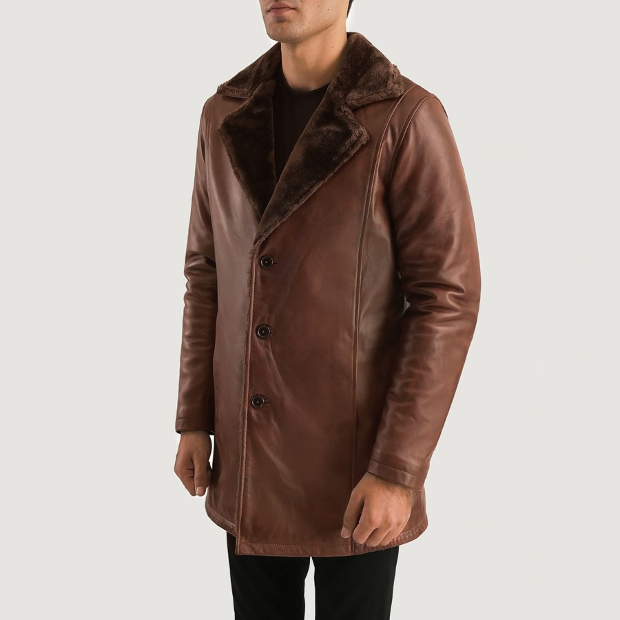 Men TheJacketMaker Gifts For Him | Cinnamon Distressed Leather Fur Coat